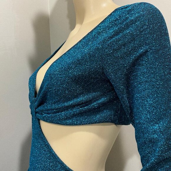 LULU'S magical sparkly blue deep V-neck & CUT-OUT BACK bodycon dress NWT size M - Picture 12 of 13